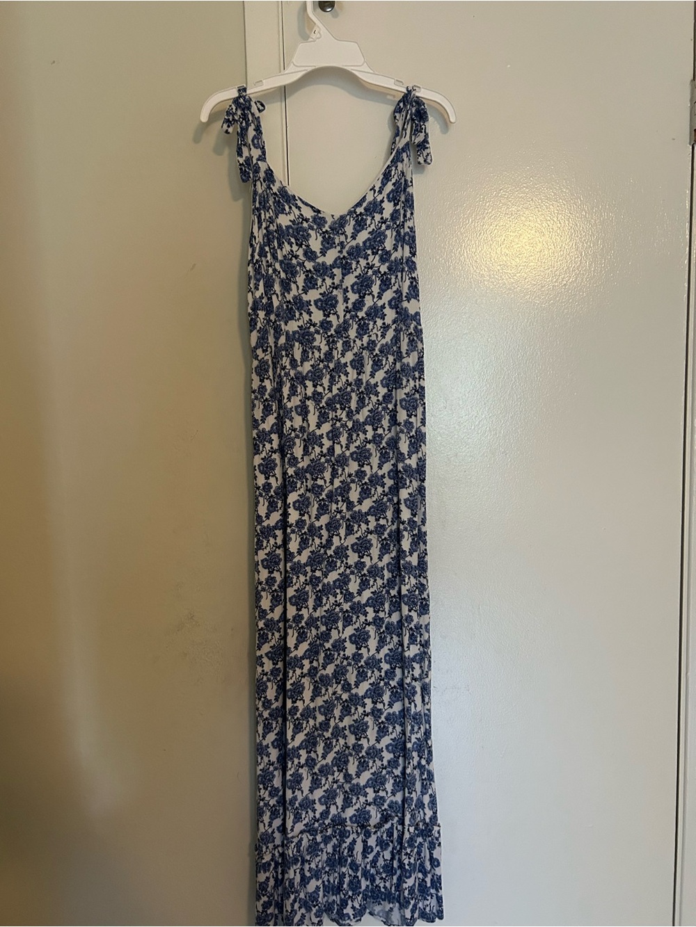 Cynthia Rowley White and Blue Floral Tie-Shoulder Maxi Dress